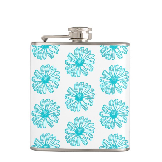 Flasques Robin Egg Blue Daisy Print, Hippie Flowers Motif (Devant)