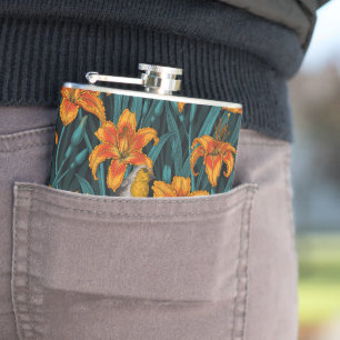 Flasques Robins et fleurs de lys, orange et bleu