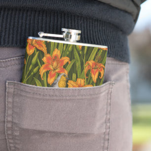 Flasques Robins et fleurs de lys, orange et vert foncé
