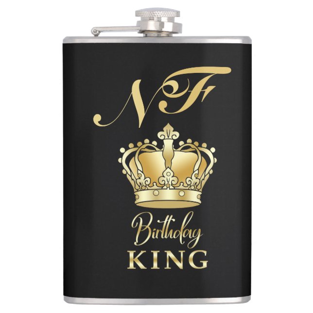 Flasques Roi d'anniversaire Couronne d'or Royale Monogramme (Devant)