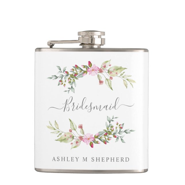 Flasques Romantic Wreath in Pink for Bridesmaids (Devant)