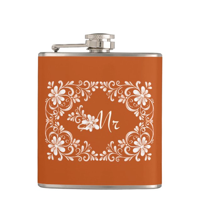 Flasques Romantique Orange Shabby Chic Mr Mariage Flask (Devant)