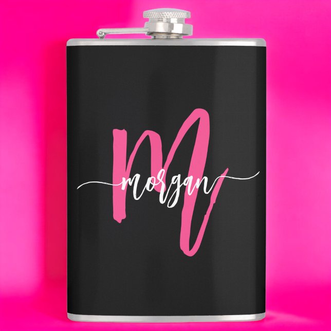 Flasques Rose Chaude Monogramme Noir Fille Enterrement de V (Créateur téléchargé)