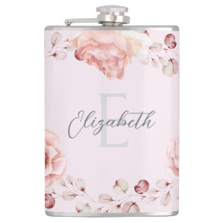 Flasques Rose d'aquarelle Wreath personnalisée | Rose