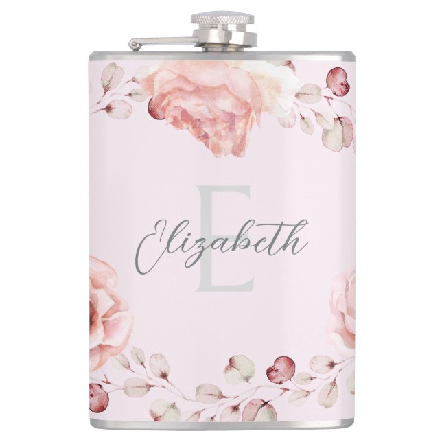 Flasques Rose d'aquarelle Wreath personnalisée | Rose (Devant)