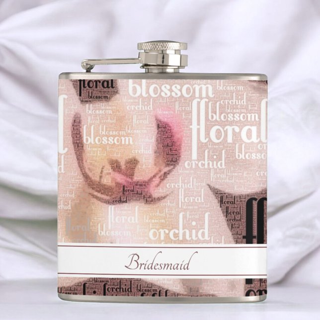 Flasques Rose de la fête nuptiale sur mesure Gold Orchid Fl (Flask front with template text)