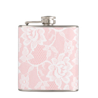 Flasques Rose dentelle blanche