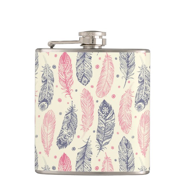 Flasques Rose et motif ethnique pourpre de plume (Devant)