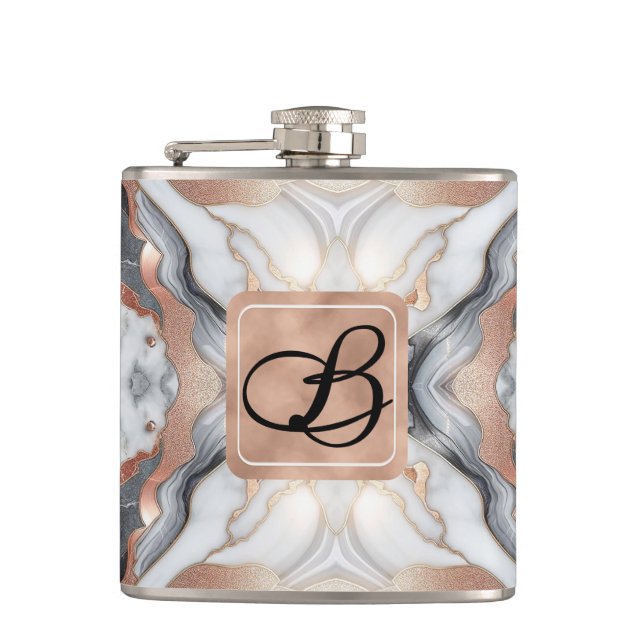 Flasques Rose Gold Argent & Marbre Blanc Féminin  (Devant)
