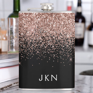 Flasques Rose Gold Fard Rose Pailleté Monogramme Initiales