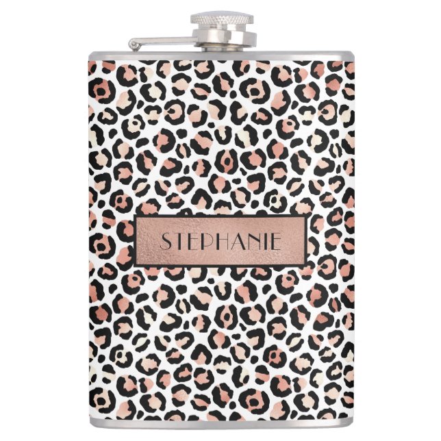 Flasques Rose Gold Imprimé Léopard Personnalisé Chic (Devant)