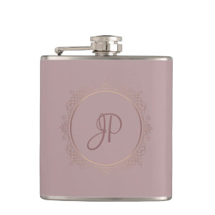 Flasques Rose Gold Monogram Elegant Modèle personnalisé