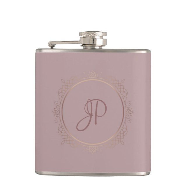 Flasques Rose Gold Monogram Elegant Modèle personnalisé (Devant)