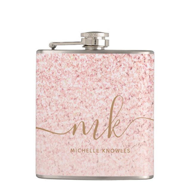 Flasques Rose Gold Pailleté Lettres Initiales et Nom de Mod (Devant)
