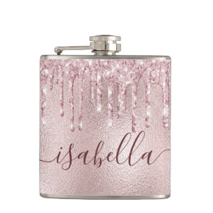 Flasques Rose gold rose pailleté monogramme script