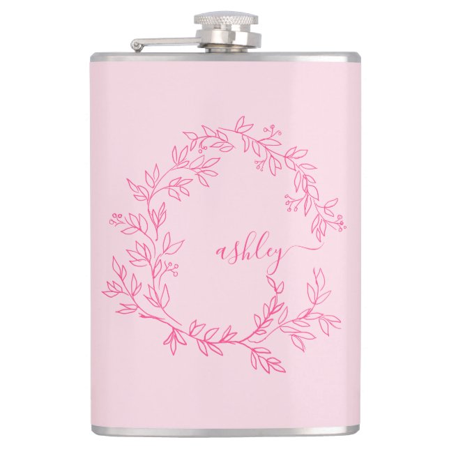 Flasques Rose vif Monogramme Fille d'enterrement de vie de  (Devant)
