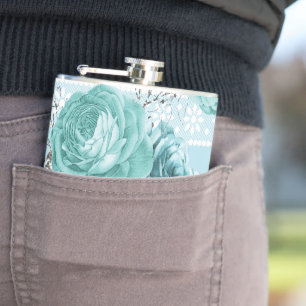 Flasques Roses bleus avec dentelle