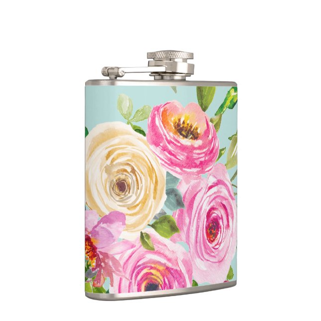Flasques Roses d'aquarelle en rose et crème sur Aqua (Droite)