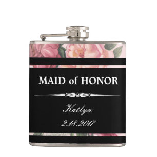 Flasques Roses roses noires Maid of Honor Flask Mariage