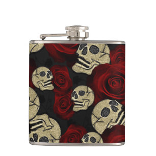 Flasques Roses Rouges & Crânes Floral Noir Gris Gothique