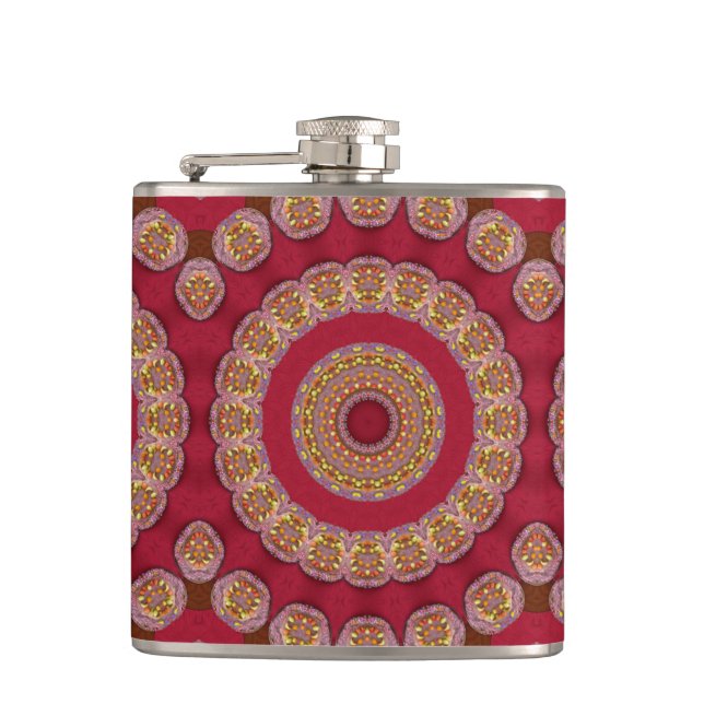 Flasques Rosettes Mandala Rouge Or Jaune (Devant)