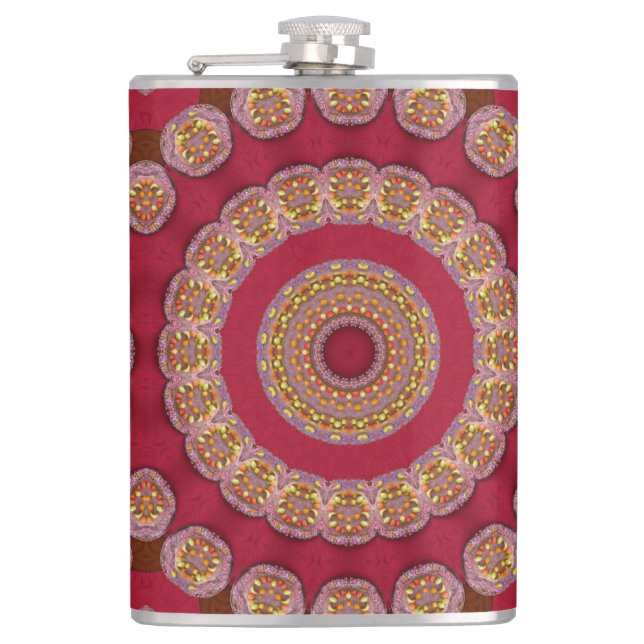 Flasques Rosettes Mandala Rouge Or Jaune (Devant)