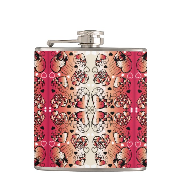 Flasques Rouge et blanc Whimsical Romantic Hearts motif (Devant)
