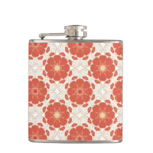 Flasques Rouge et motif floral de dentelle d'or