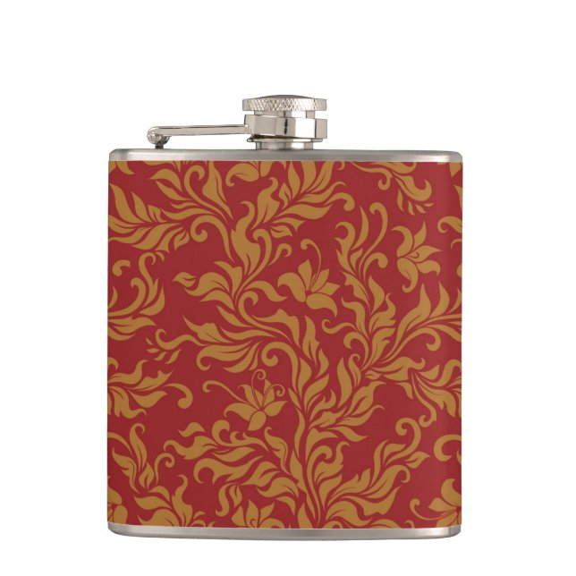 Flasques Rouge et motif floral d'or (Devant)