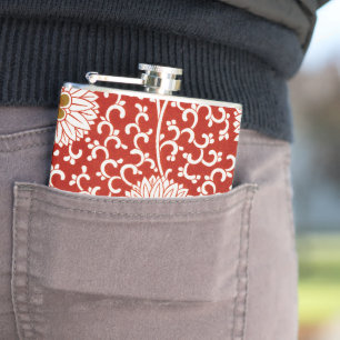 Flasques Rouge Floral Vibrant Ornate Classé Motif