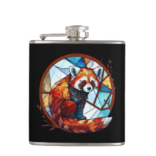 Flasques Rouge Panda Animal Portrait Vitrail Faune
