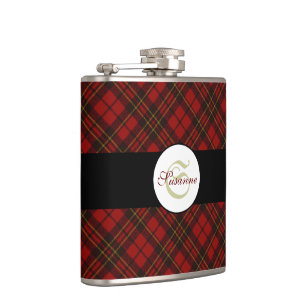 Flasques Rouge tartan Noël plaid hiver motif Monogramme
