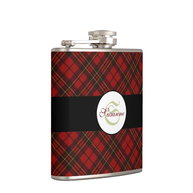 Flasques Rouge tartan Noël plaid hiver motif Monogramme (Droite)