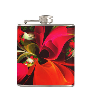 Flasques Rouge Vert Floral Moderne Art Abstrait Motif #02