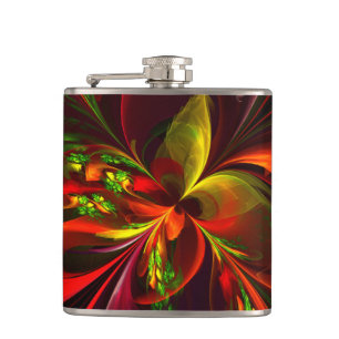 Flasques Rouge vert moderne Floral Abstrait Art Motif #05