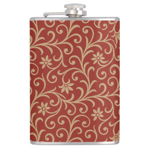 Flasques Rouges et or Damask Flor Scroll