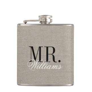 Flasques Rustic Chic Faux Burlap M. et Mme Monogram
