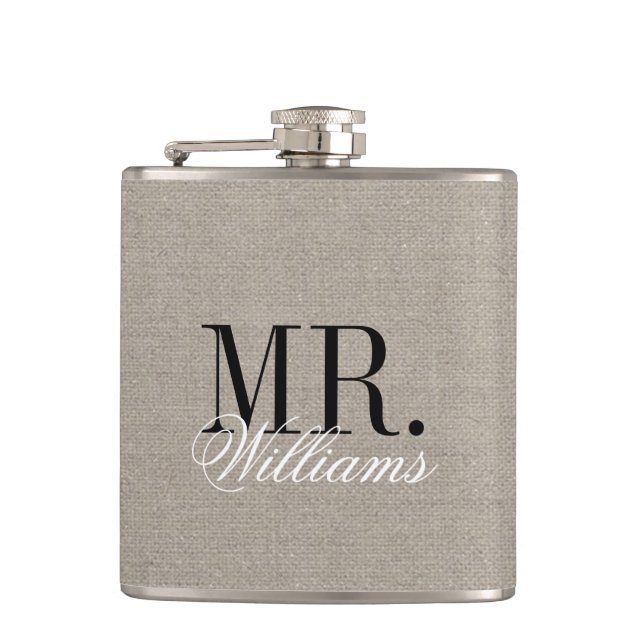 Flasques Rustic Chic Faux Burlap M. et Mme Monogram (Devant)