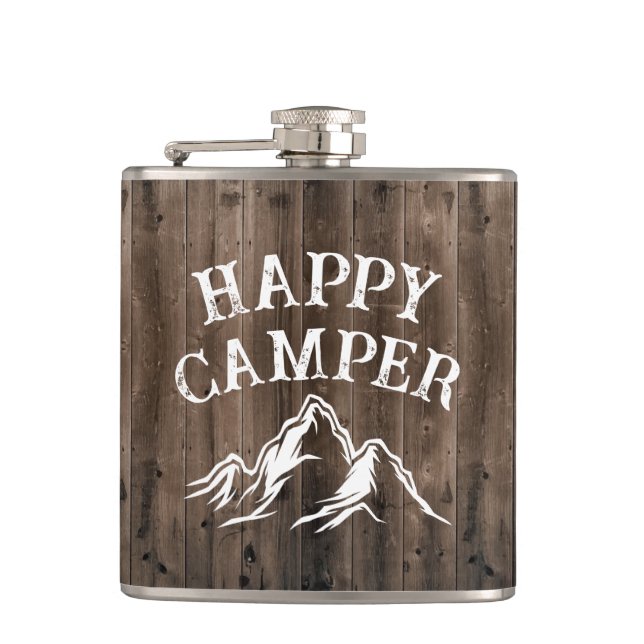 Flasques Rustic Happy Camper Adventure Camping Grange Wood (Devant)