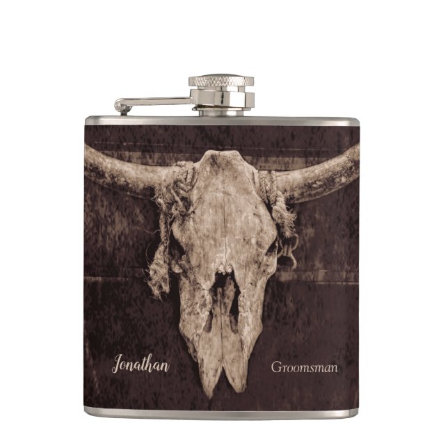 Flasques Rustique Western Bull Skull Mariage Pays Texture (Devant)