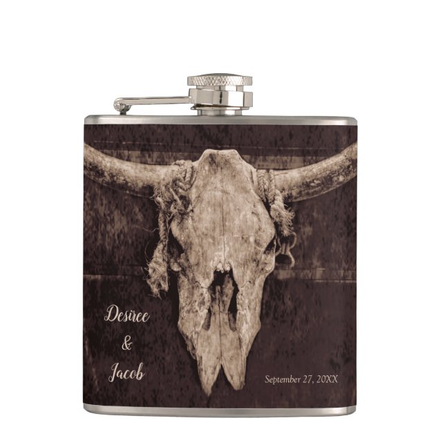 Flasques Rustique Western Bull Skull Mariage Pays Texture (Devant)