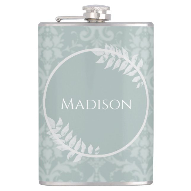 Flasques Sage Green Elegant Damask Flask Flask (Devant)