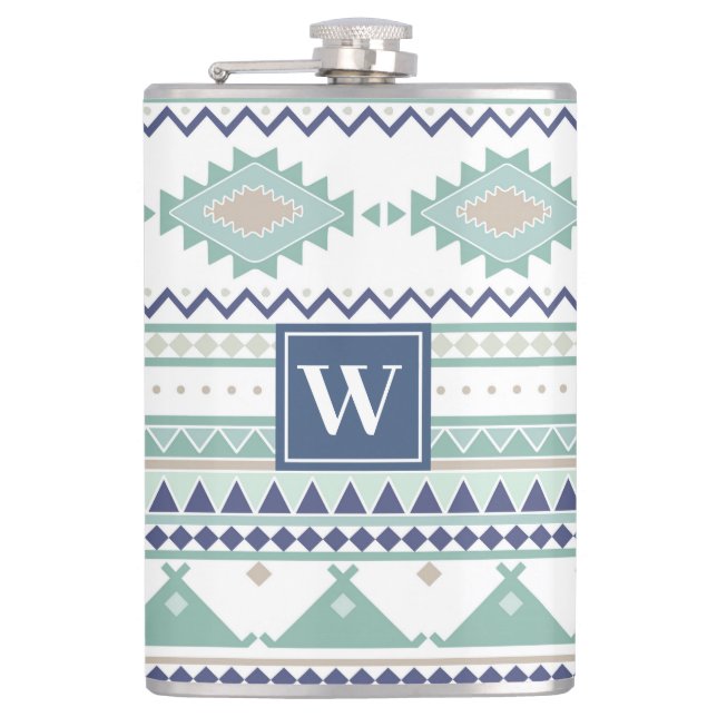 Flasques Sage & Navy Blue Native American Motif (Devant)