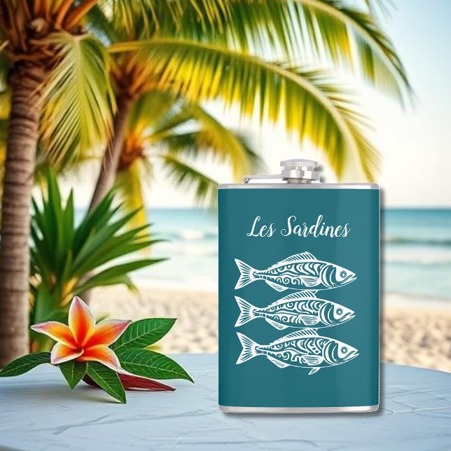 Flasques Sardines-Hawaïen-Pêcheur-Coeur Turquoise (Les Sardines-Hawaiian-Fisherman Core-Flask Summer-Beach Teal)