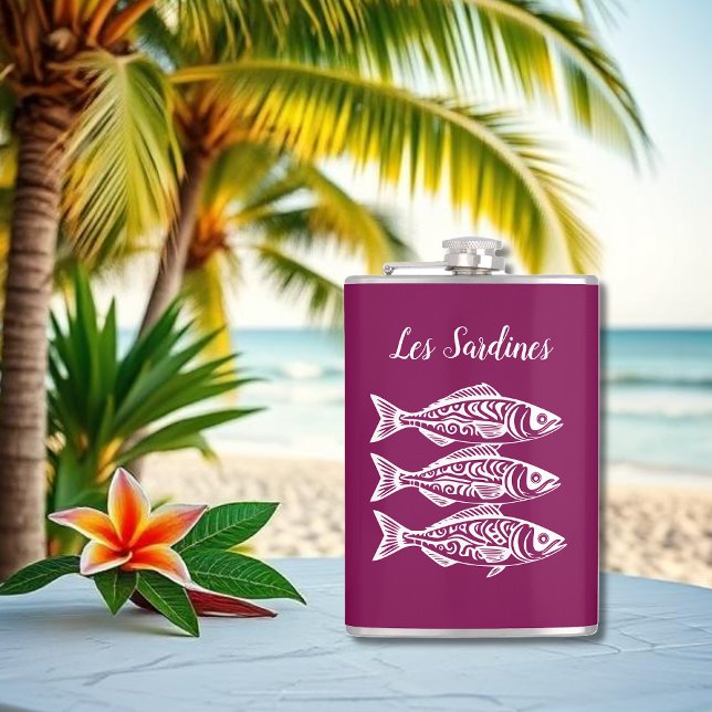 Flasques Sardines-Hawaïen-Pêcheur Couleur de vin de base (Les Sardines-Hawaiian-Fisherman Core-Flask Summer-Beach-Wine Color)