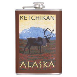 Flasques Scène de caribou - Ketchikan, Alaska