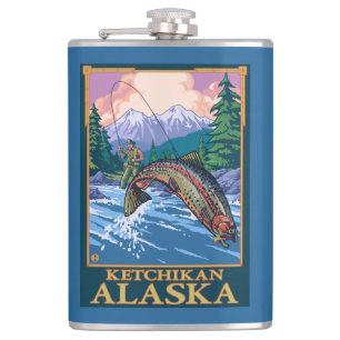 Flasques Scène de pêche de mouche - Ketchikan, Alaska