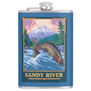Flasques Scène de pêche de mouche - rivière de Sandy,