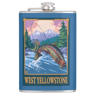 Flasques Scène de pêche de mouche - Yellowstone occidenta
