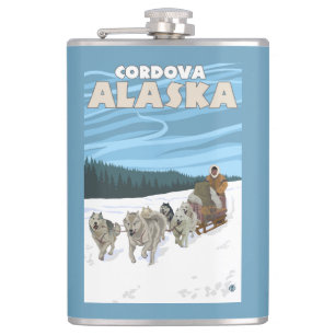 Flasques Scène Sledding de chien - Cordova, Alaska